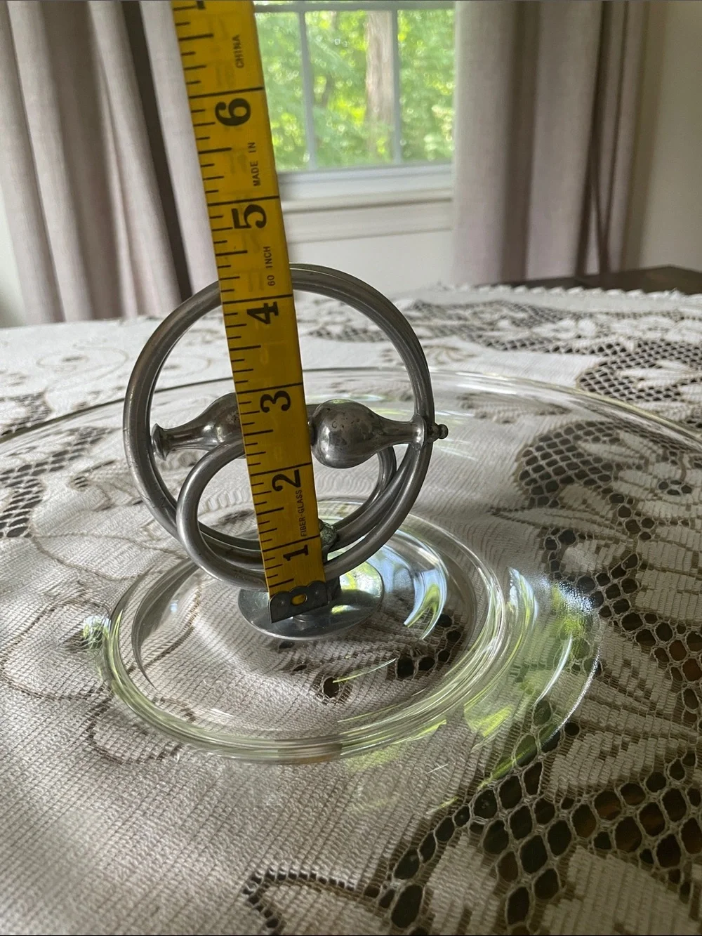 Art Deco Glass Serving Tray with Aluminum Ring Handle - Clear Serveware
